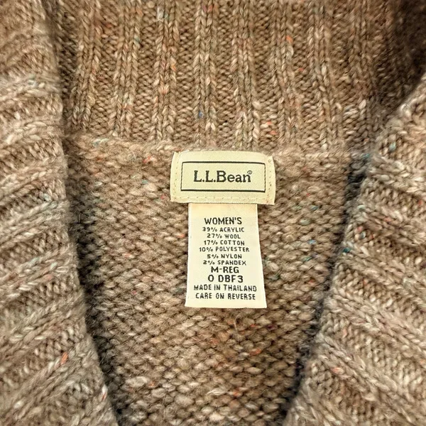 LL Bean Brown Marled Shawl Collar Wool Blend Pullover Sweater MEDIUM - Image 8