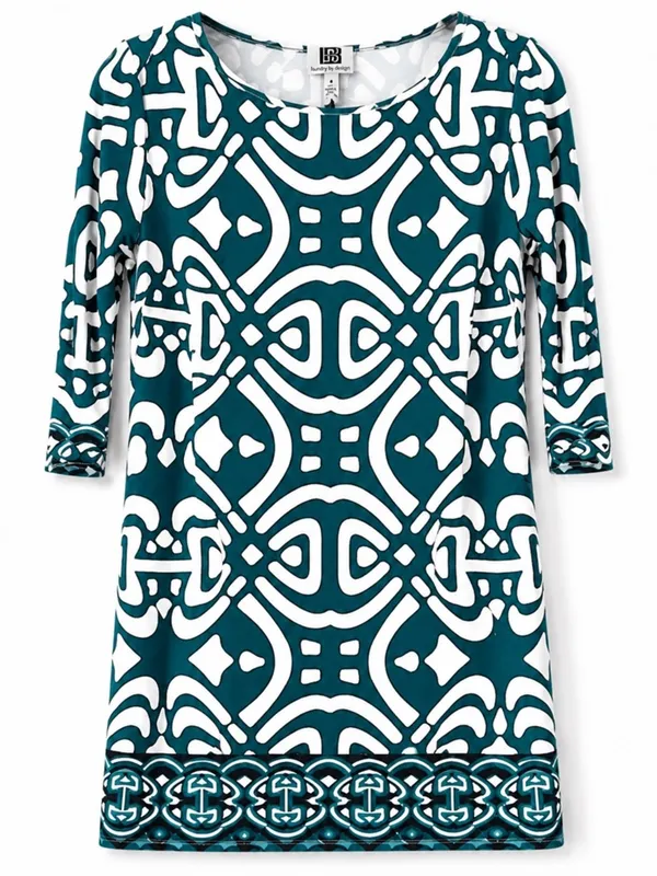 Laundry By Design Dress Womens 4 Teal White Geometric Shift Career Travel - Image 2