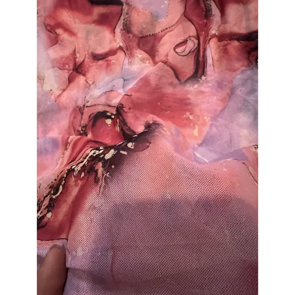 Womens Abstract Marble Mesh Ruched‎ Side Tunic Top Pink Red Purple 3/4 Sleeve - Image 4
