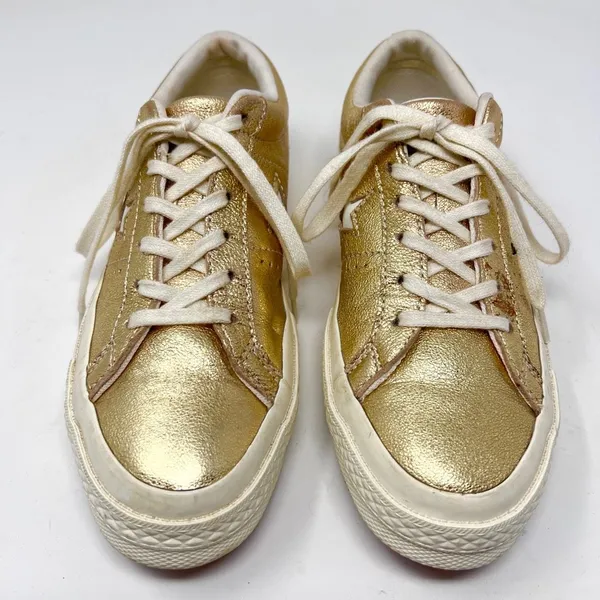 Converse One Star Metallic Gold Egret Leather Low 161589C Skate Sneaker 7 - Image 10