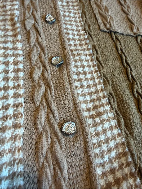 POL Pieced Houndstooth Panel Shacket Mocha Multi Patch Relaxed Fit Size Large - Image 13