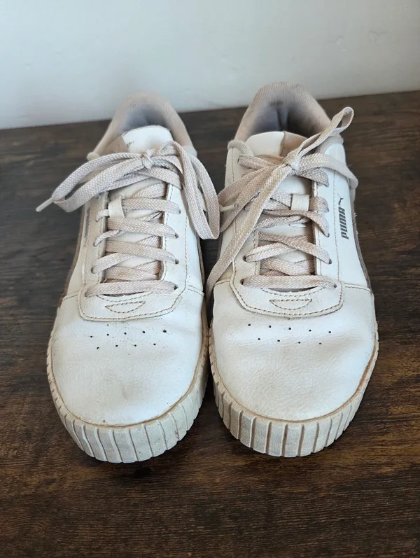 Puma Carina 2.0 White Sneaker Platform Tennis Prep Leather Sporty Athletic 7.5 - Image 2