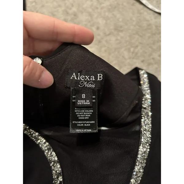 ALEXA B Nite Women's‎ Jumpsuit Sz 8 Sleeveless V Neck Jeweled Sequin Mesh Black - Image 7
