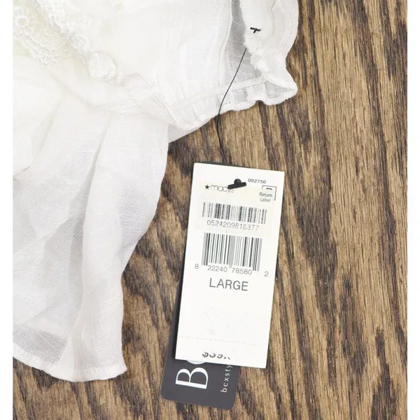 NWT BCX Juniors Lace-Trim Tie-Hem Peasant Top 1080F2K White L - Image 4