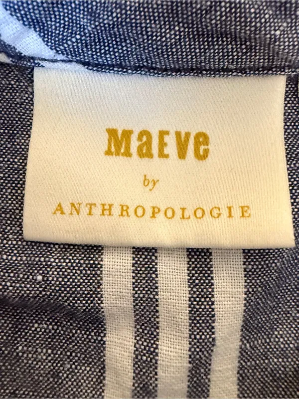 Anthropologie Maeve Allison Flounced‎ Button Down Blouse XS Linen Cotton Striped - Image 3