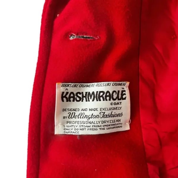 VTG Wellington fashions Red Double-Breasted Kashmiracle Peacoat Size L Vegan - Image 6