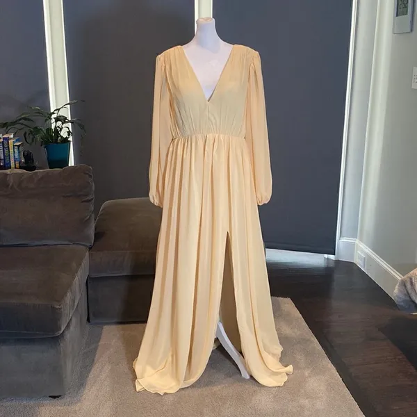 Women’s Full Length Chiffon V-Neck Zip Up Back Formal Dress Leg Split Size 14 - Image 2