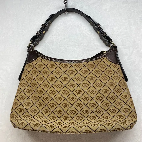 Dooney & Bourke Signature Canvas Hobo Bag Brown‎ Leather Trim Handbag - Image 10