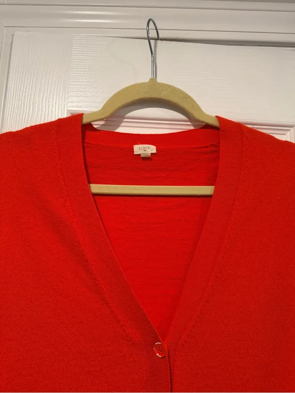 J.Crew Size M 100% Merino Wool Cardigan Sweater Red Orange Button Front - Image 2