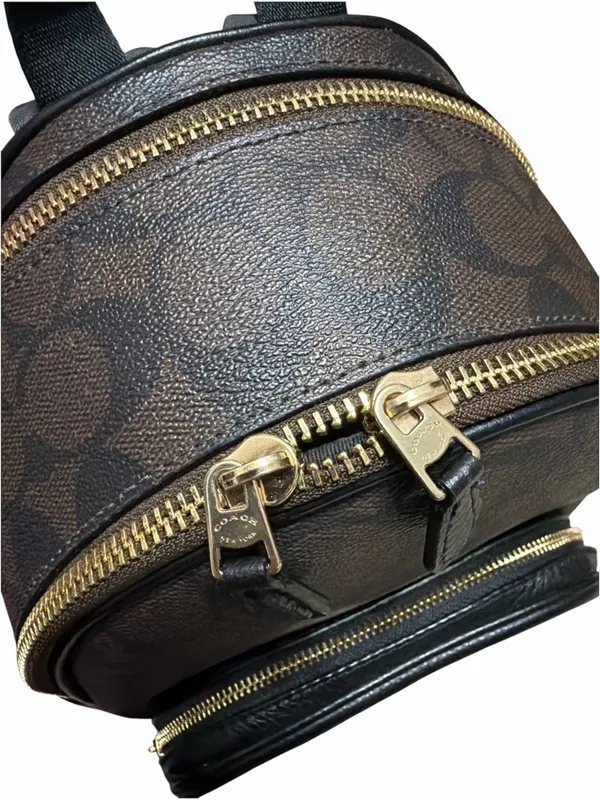 Coach Mini Backpack in Brown Signature Canvas and Black Leather - Image 5