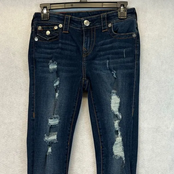 TRUE RELIGION Women’s Jeans Size 27 Blue Halle‎ Mid Rise Capri Distressed Skinny - Image 3