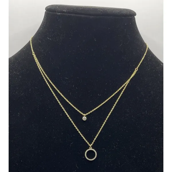 925 Sterling Gold Vermeil CZ Circle Pendant Necklace Layered - Image 2