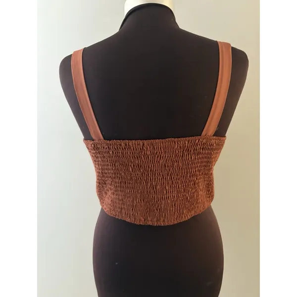Brown Milkmaid Babydoll Crop Top Size L Whimsy Forest Club Renaissance Ruched - Image 2