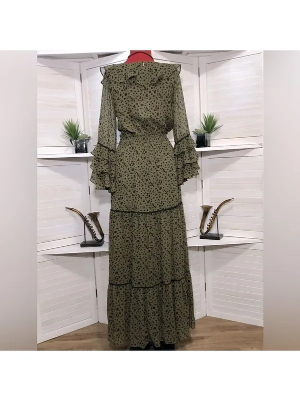 Misa LosAngeles Dress chiffon Green Dot Ruffle whimsigoth fairy festival boho XS - Image 4