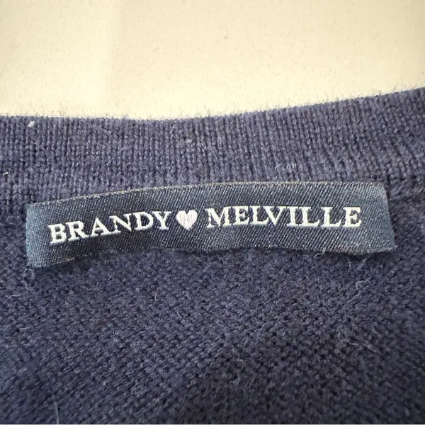 Brandy Melville Argyle Cropped ButtonFront Cardigan Sweater VNeck Womens OS Blue - Image 5