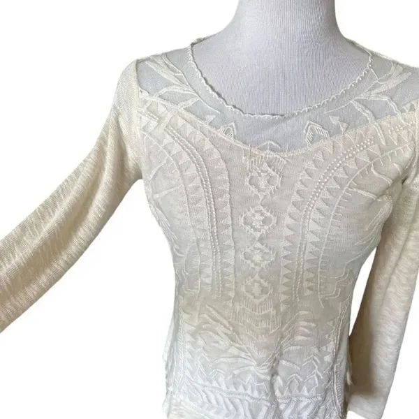 Womens Xhiliration Ivory Lace Overlay Heathered Long Sleeve Blouse Top - Sz S - Image 2