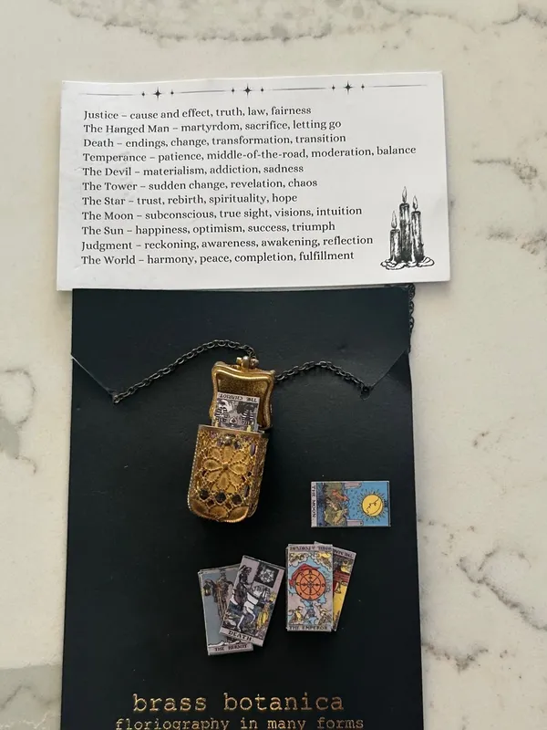 Botanica Tiny Tarot Deck Card Necklace antique - Image 2
