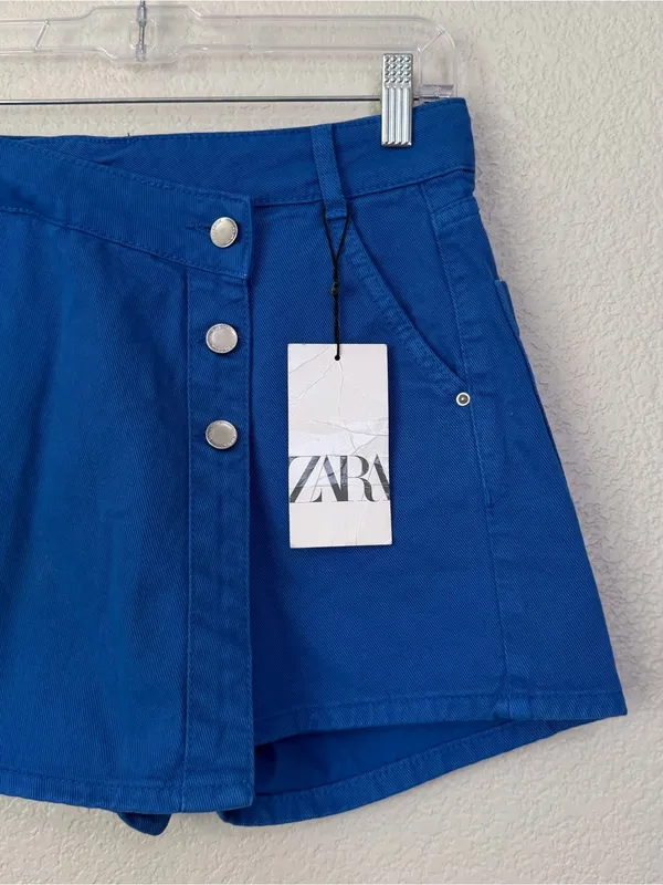 NWT Zara Blue Denim Wrap Asymmetrical Skort, Sz Small - Image 3