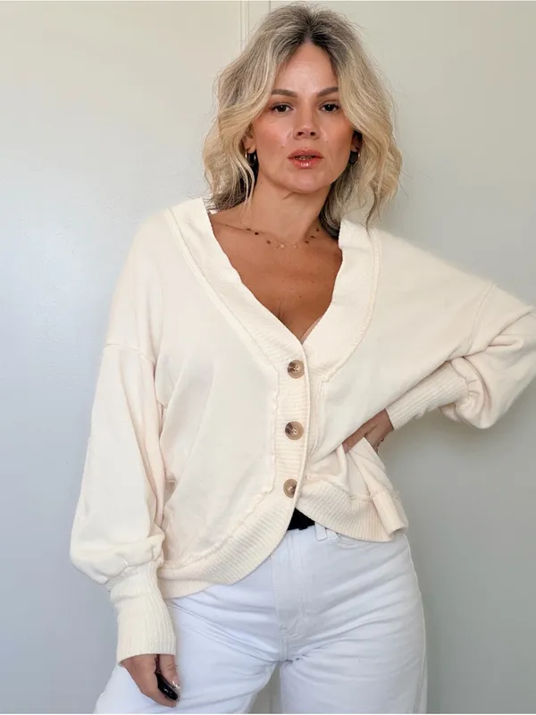 New Project Social T Cream V-Neck Button Cardigan - Image 2