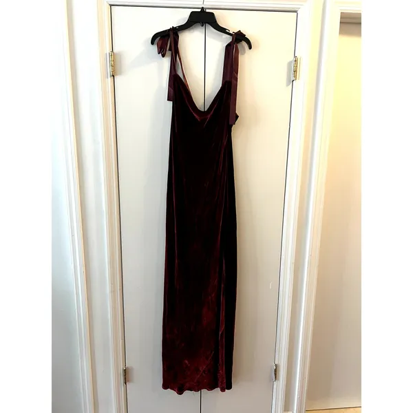 Reformation Nya Velvet Maxi Sleeveless Dress Chianti Dark Burgundy Size L - Image 8