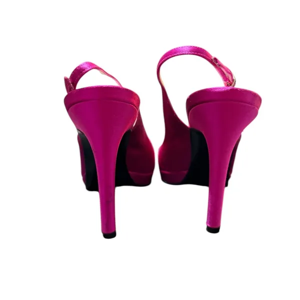 Barbiecore‎ y2k Stuart Weitzman Pink Satin Slingback Peep Toe Heels Size 7.5 - Image 6