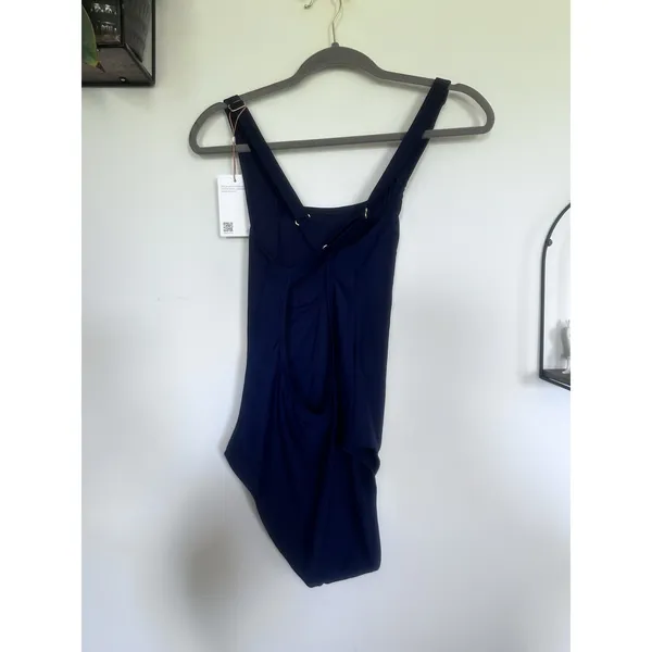 NWT Quince Deep Navy Blue Italian Cross-Back One-Piece Swimsuit Sz Medium - Image 4