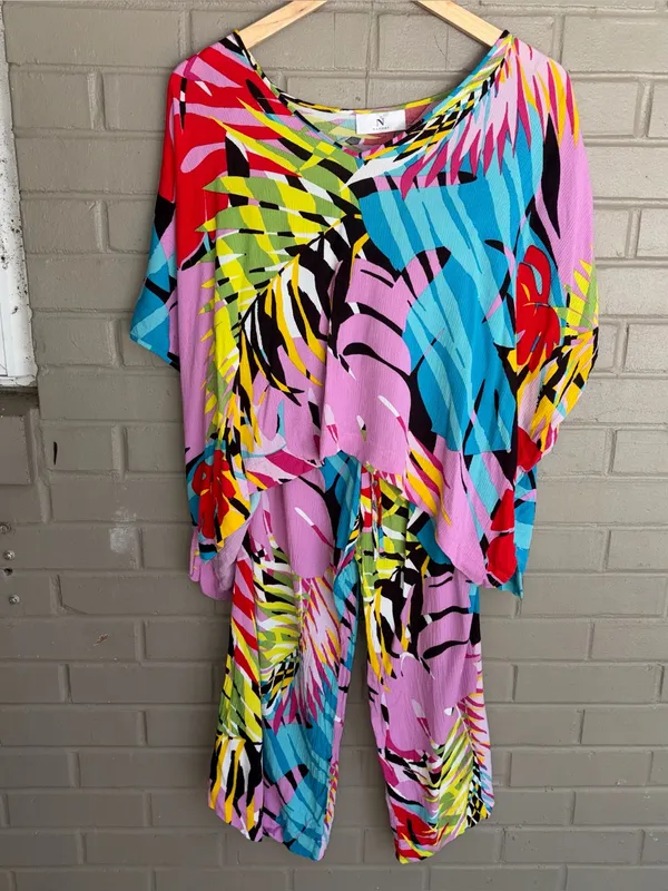 Natori Bora Bora Caftan PJs 2 PC Set Size Small Crinkle Fabric - Image 12