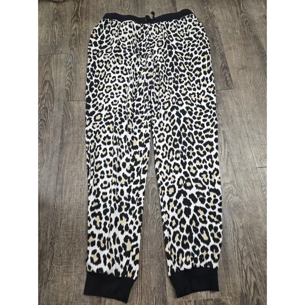 Kate Spade Classic Leopard Animal Print Shirt Joggers Pajamas Lounge Set Large - Image 2