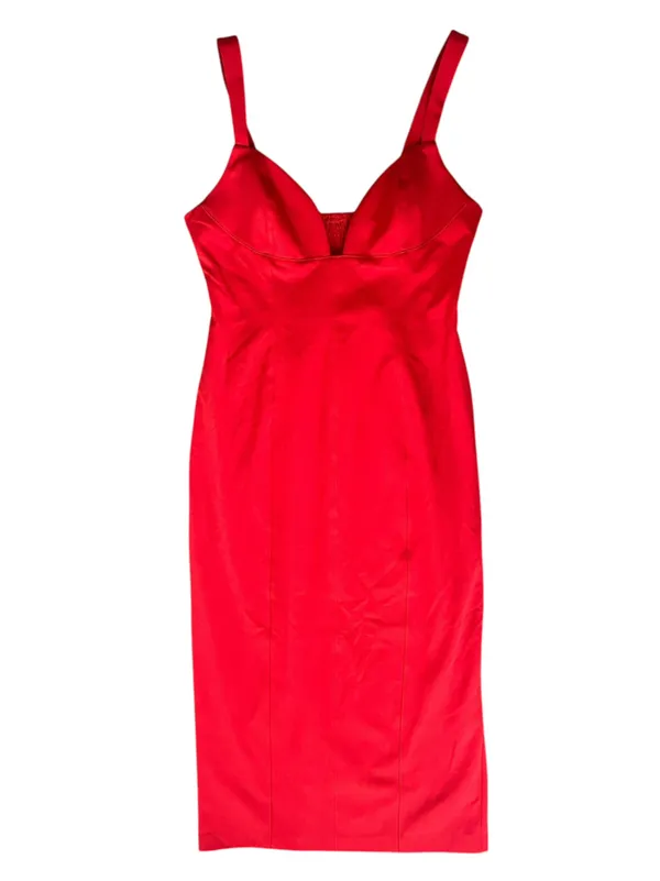 BHLDN Anthropologie Women’s Sage Sweetheart Stretch Crepe Red Midi Dress Sz M - Image 10