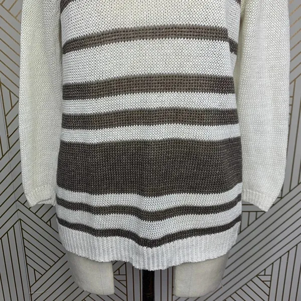 360 Sweater Jagger Sweater Stripe Crossback Knit‎ Linen White Brown Size Medium - Image 5
