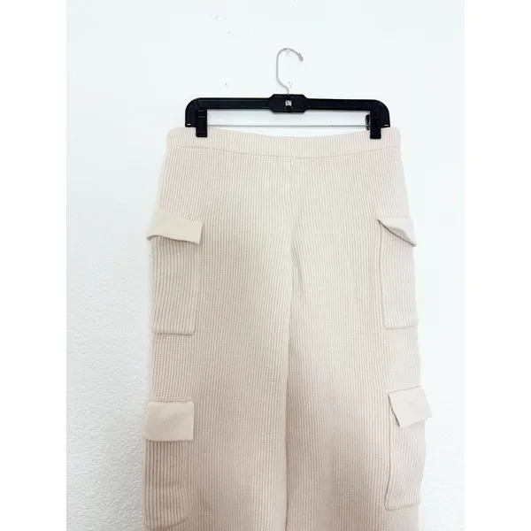 Edikted Wynter Knit Cargo Pants Size Medium Cream Ribbed Wide Leg Loungewear - Image 12