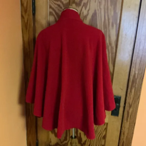 Vintage 90s Red Fleece Cape Jacket Le Moda Oversized Shawl Collar Poncho Coat - Image 13