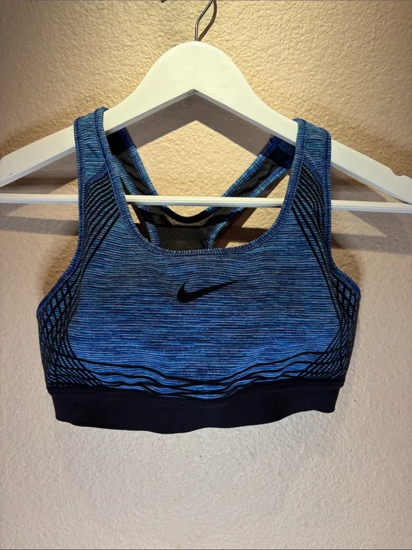 Nike Pro Hyper Classic Women’s Lined Sports Bra Size Small Blue Black - Image 2