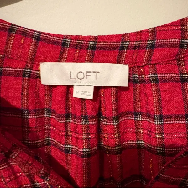 Loft Plaid Blouse | Size: Medium - Image 4