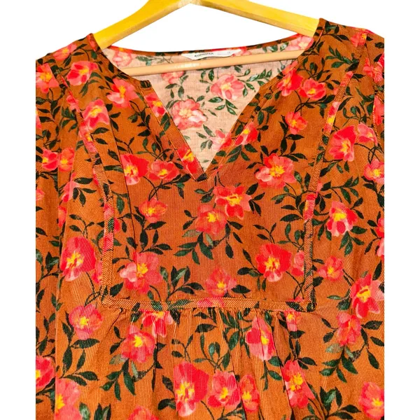 Sonoma Burnt Orange Floral Corduroy Blouse Women's Size 1X‎ Peasant Fall Pumpkin - Image 3