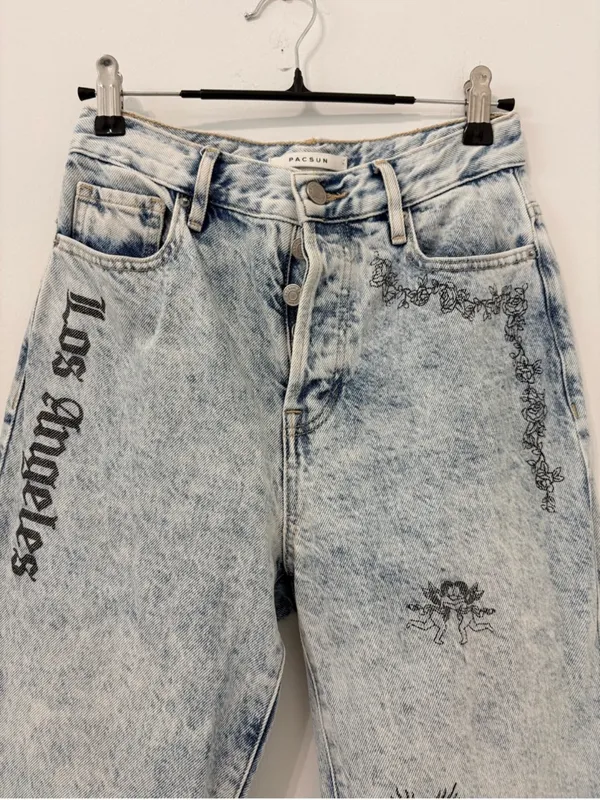 PacSun los angeles graphic jeans acid wash Skelton dreamland 28 - Image 3