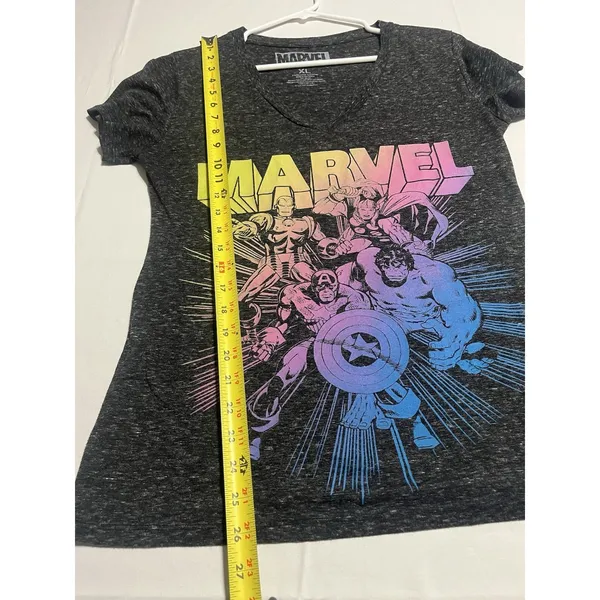 Marvel Avengers Graphic Black Gray V-Neck Short Sleeve T-Shirt Women XL - Image 5
