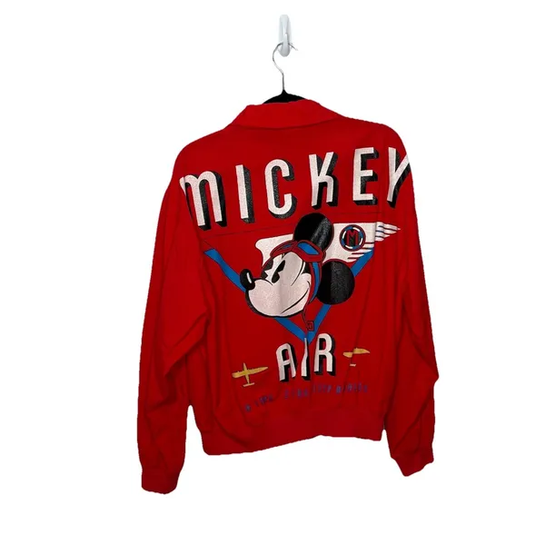 Vintage Red Mickey Mouse Air Flight Jacket Size Medium 1970s Zip Up Pockets - Image 2