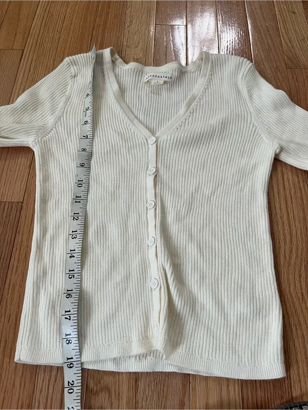 Aeropostale 100% Cotton White Ribbed Button Front Long Sleeve Top Small Dainty - Image 5