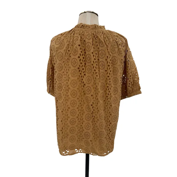 Cleobella Kate Organic Cotton Eyelet Puff Sleeve Blouse Wheat Brown Size Large - Image 6