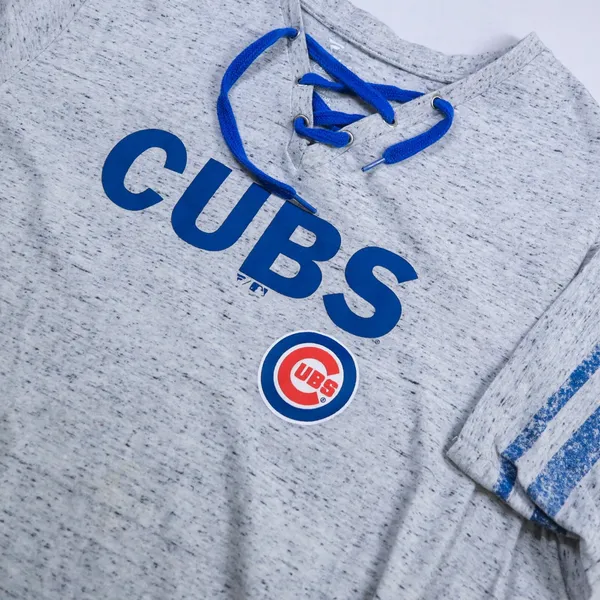 Fanatics Chicago Cubs T-Shirt Women 4X Grey Lace Up Neck Short Sleeve MLB Jersey - Image 2