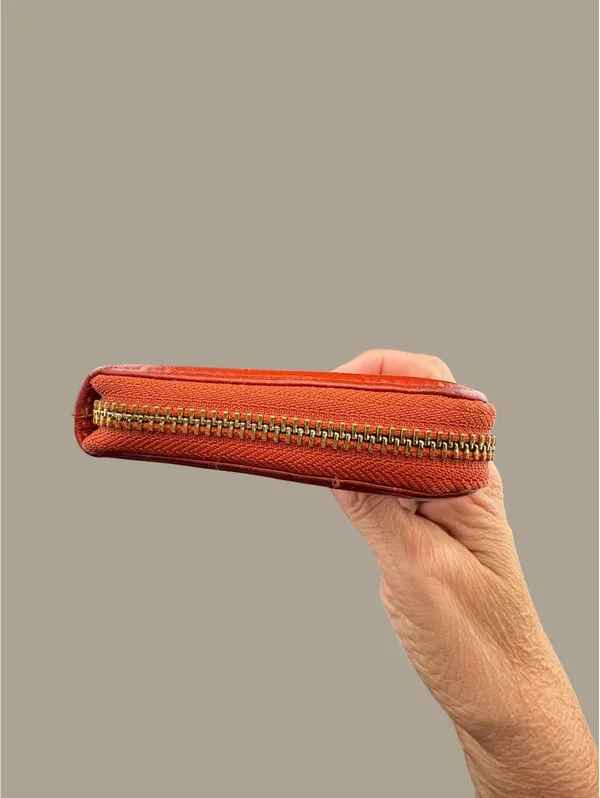 Coach Orange Leather Zip-Around Wallet with Gold Hardware - Image 4