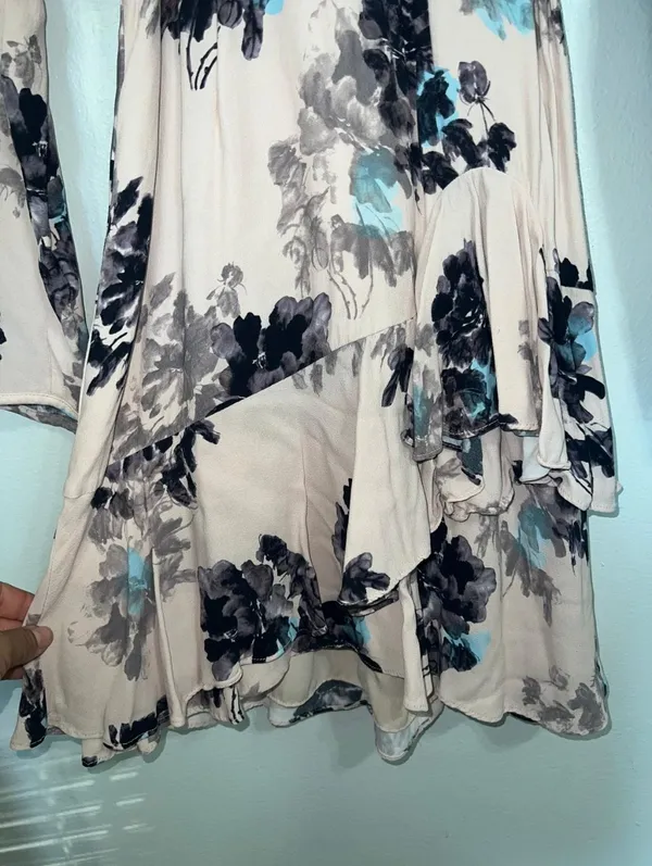 Reiss Anja Floral Ruffle Wrap Mini Dress Pink/Blue Size US 0 / UK 4 - Women's - Image 16