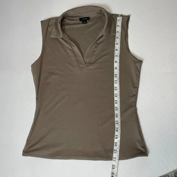 Halogen Women's Brown Sleveless V-Neck Collared Knit Top‎ Size Small NWOT - Image 4