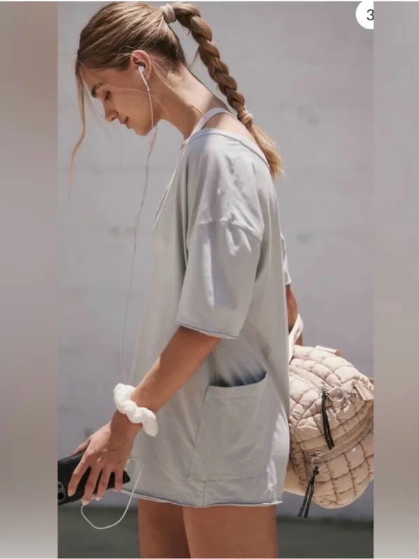 Free People FP Movement Hot Shot Tee Romper in Beach Fog XS - Image 2