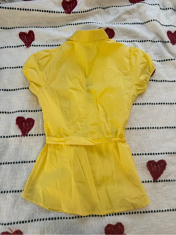 Free People TUSCANY YEAR 2000s SUMMER Yellow Ruffle-Front Short Sleeve Blouse - Image 4
