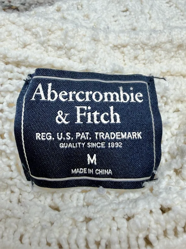 Abercrombie & Fitch Cream Ivory Mixed Open Knit Long Sleeve Sweater Medium M - Image 4