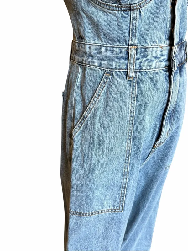 Lulus Denim Jumpsuit Sz Medium NWT Light Wash Date Night Out Brunch Bustier Fall - Image 7