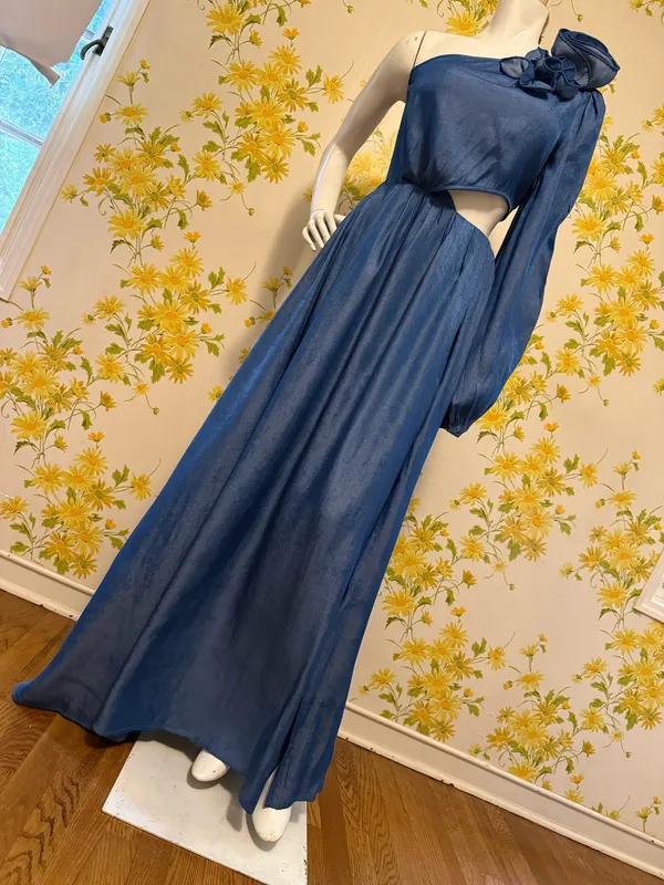 The Sang One-Shoulder Blue Maxi Dress with Floral Shoulder Detail size L - Image 13