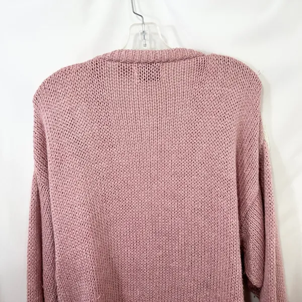 VTG Plus Size 20W Sweater Pink‎ Hand Knit Heart Fringe Cardigan Cottagecore 774 - Image 9